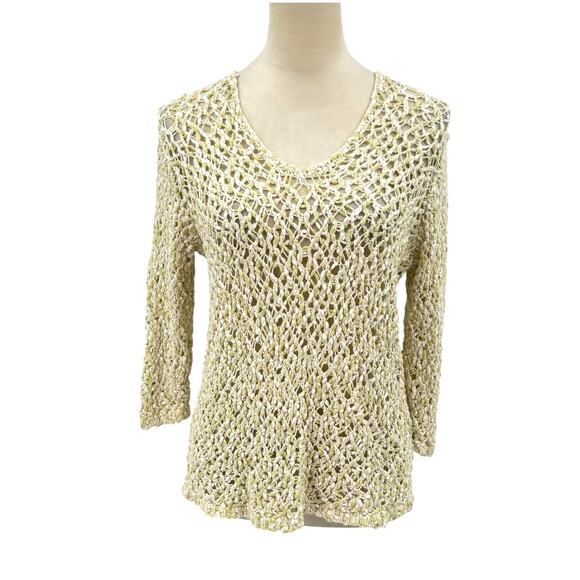 J. Jill Lemongrass Marled Yellow Open Stitch Crochet Chunky Knit Unlined Top - Picture 4 of 14